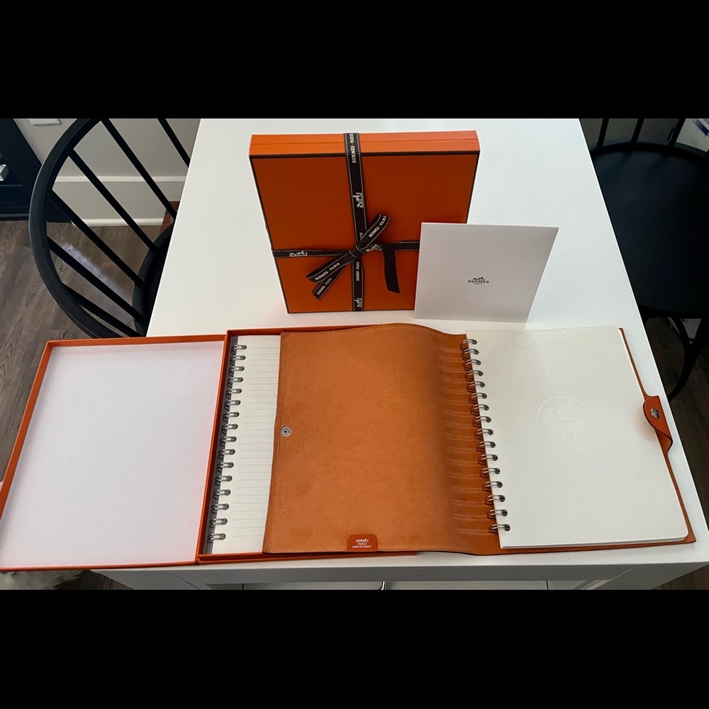 Vintage Hermes Ulysse Medium MM 9”x7.5” Leather Notebook With 3 Refills 2 Boxes